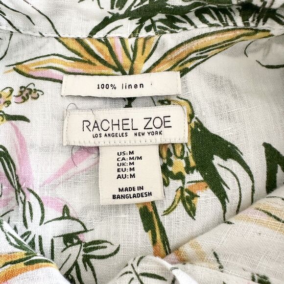 Rachel Zoe Linen Shirt M Tropical Safari Print Short Sleeve Boho Safari Core - Picture 6 of 9